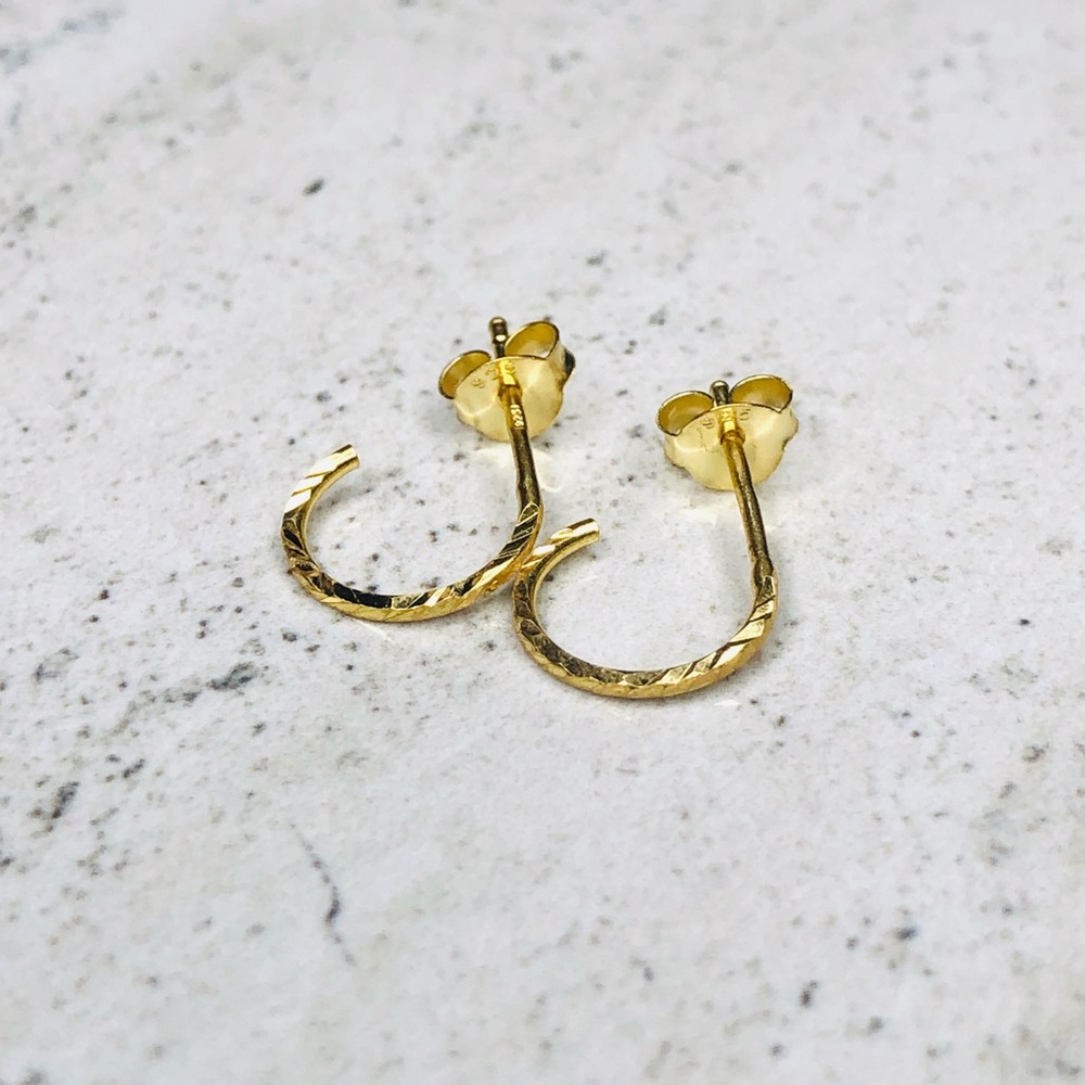 925 Sterling Silver Gold Half Hoop Stud Earrings